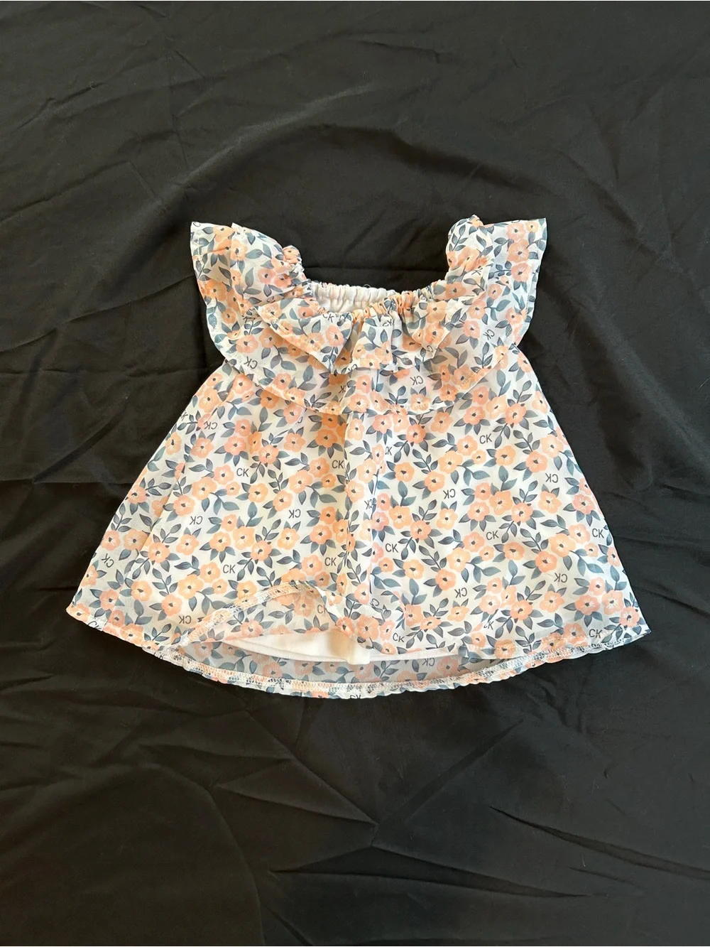 Calvin Klein Jeans Floral Ruffle Top - Peach & Blue